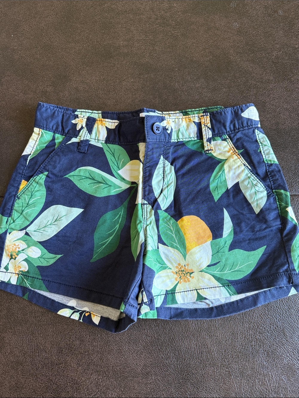 Kids Old Navy Blue Floral Citrus Print Cotton Shorts